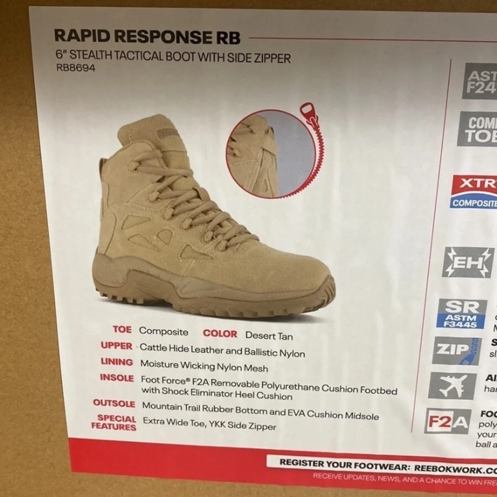 NWT Reebok Beige High-Top  Rapid Response Military Boots size 11